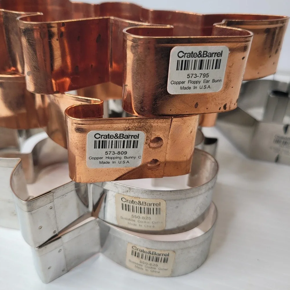 6 Crate And Barrel Copper & Silver Cookie Cutters Rabbit Carrot Susie Bee NEW